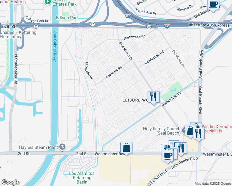 map of restaurants, bars, coffee shops, grocery stores, and more near in Seal Beach