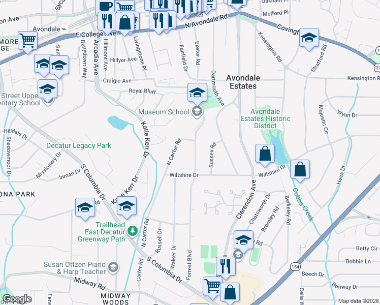map of restaurants, bars, coffee shops, grocery stores, and more near 989 Forrest Blvd in Decatur