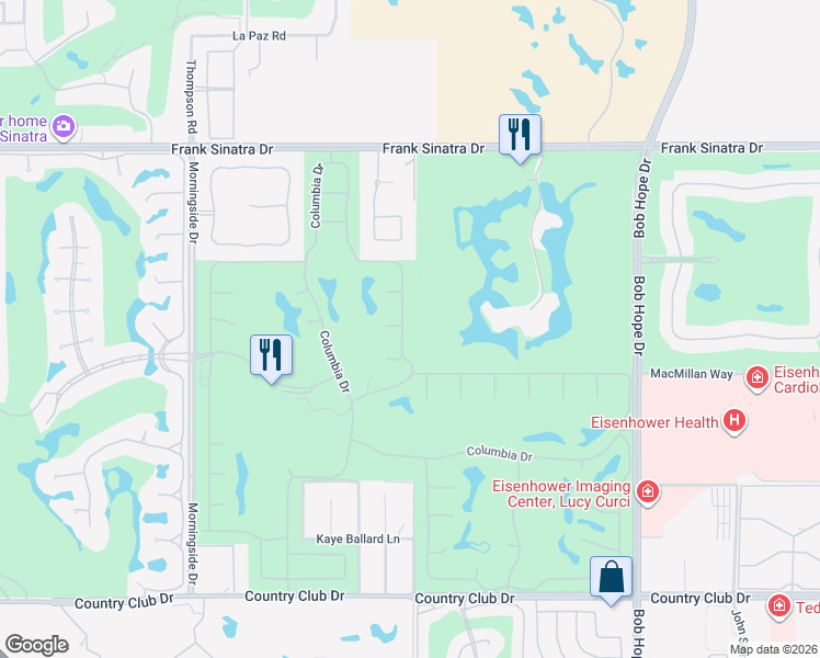 map of restaurants, bars, coffee shops, grocery stores, and more near 10 Dartmouth Drive in Rancho Mirage