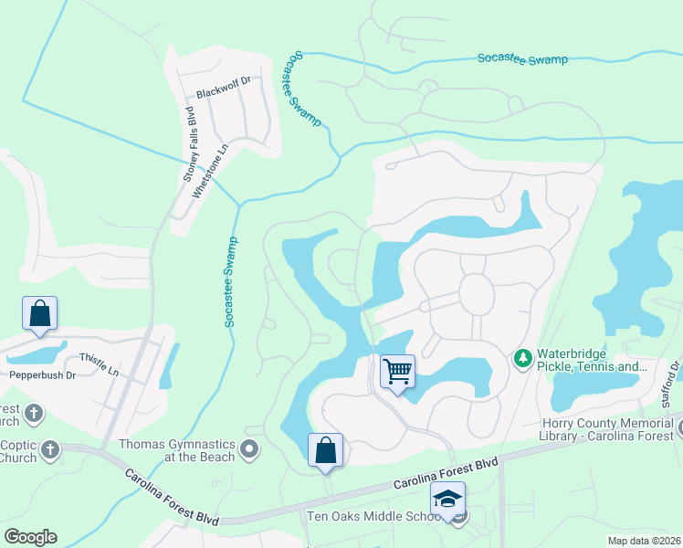 map of restaurants, bars, coffee shops, grocery stores, and more near 1416 Hydrangea Drive in Myrtle Beach