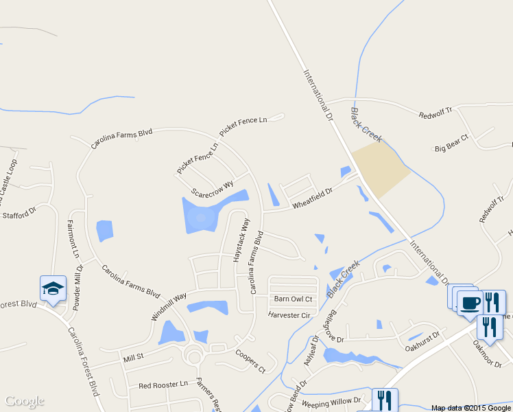 map of restaurants, bars, coffee shops, grocery stores, and more near 361 Carolina Farms Boulevard in Myrtle Beach
