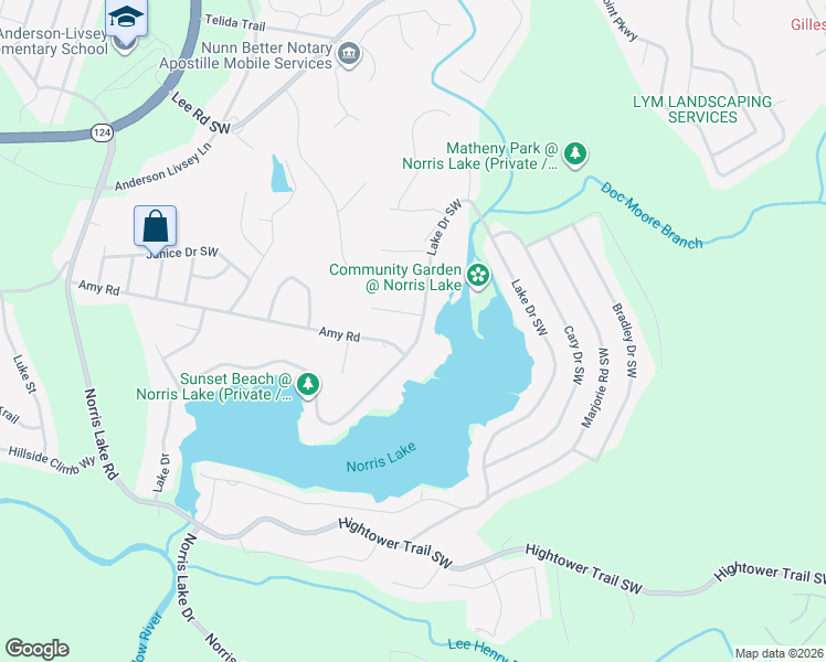 map of restaurants, bars, coffee shops, grocery stores, and more near 689 Lake Drive Southwest in Snellville