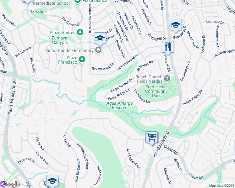map of restaurants, bars, coffee shops, grocery stores, and more near 6869 Verde Ridge Road in Rancho Palos Verdes