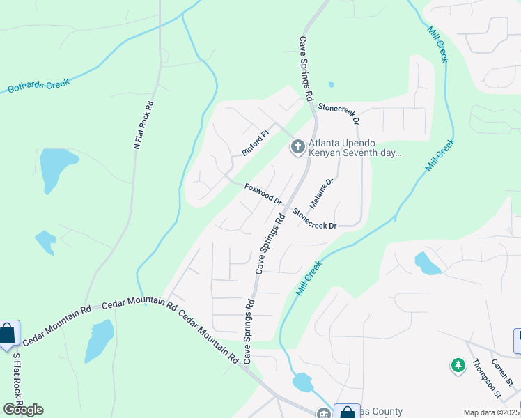map of restaurants, bars, coffee shops, grocery stores, and more near 1531 Wembley Drive in Douglasville