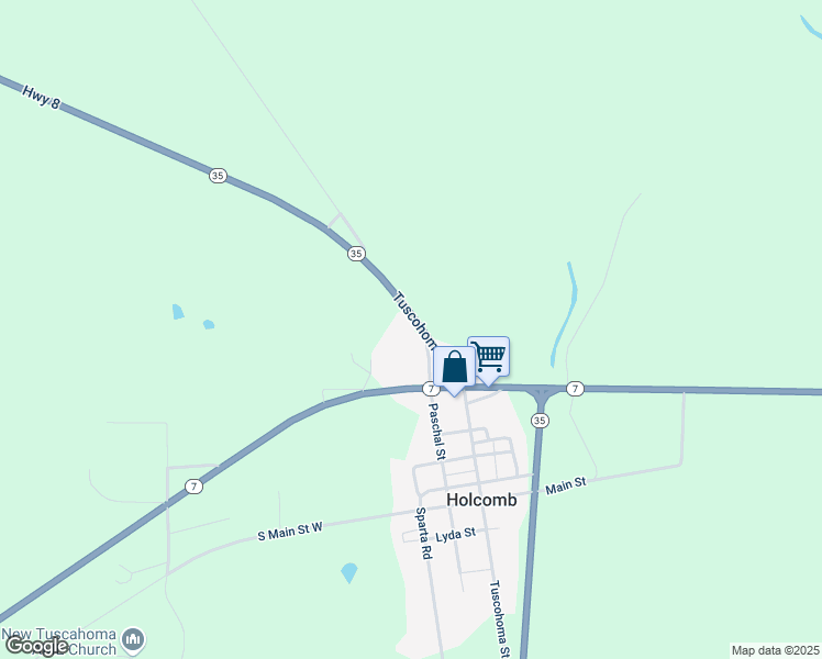 map of restaurants, bars, coffee shops, grocery stores, and more near 9527 Tuscohoma Street in Holcomb