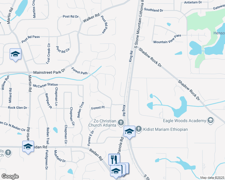 map of restaurants, bars, coffee shops, grocery stores, and more near 783 Fox Valley Drive in Stone Mountain