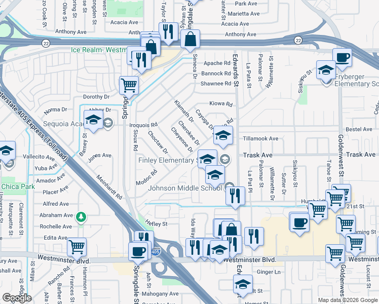 map of restaurants, bars, coffee shops, grocery stores, and more near 6282 Cheyenne Drive in Westminster