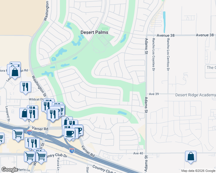 map of restaurants, bars, coffee shops, grocery stores, and more near 78692 Links Drive in Palm Desert