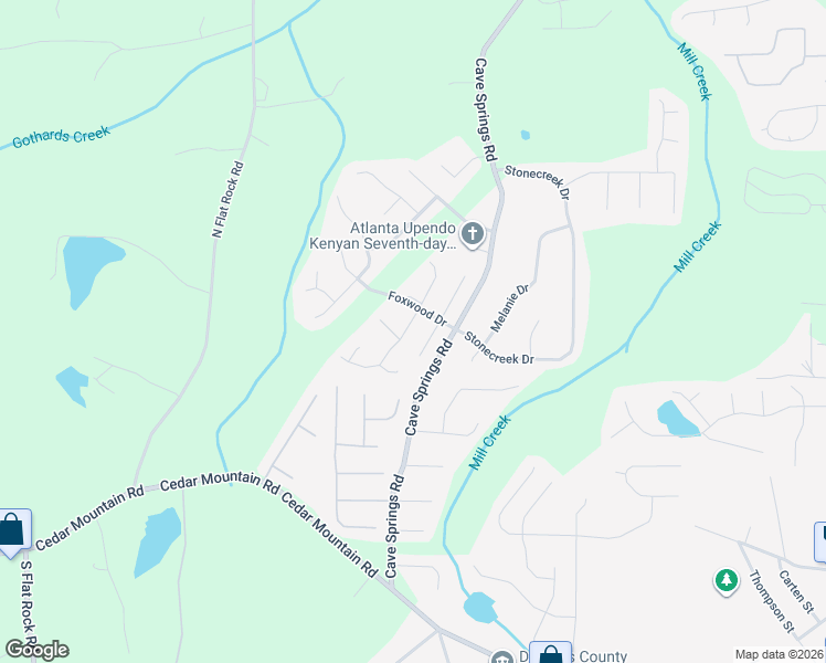 map of restaurants, bars, coffee shops, grocery stores, and more near 1528 Wembley Drive in Douglasville