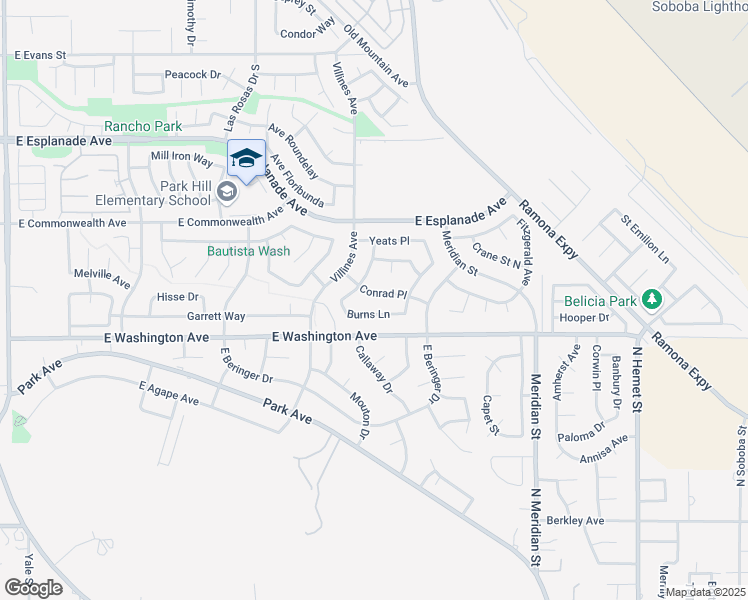 map of restaurants, bars, coffee shops, grocery stores, and more near 1496 Conrad Place in San Jacinto