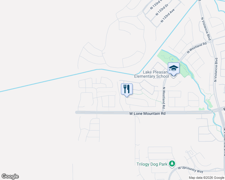 map of restaurants, bars, coffee shops, grocery stores, and more near 13623 West Creosote Drive in Peoria