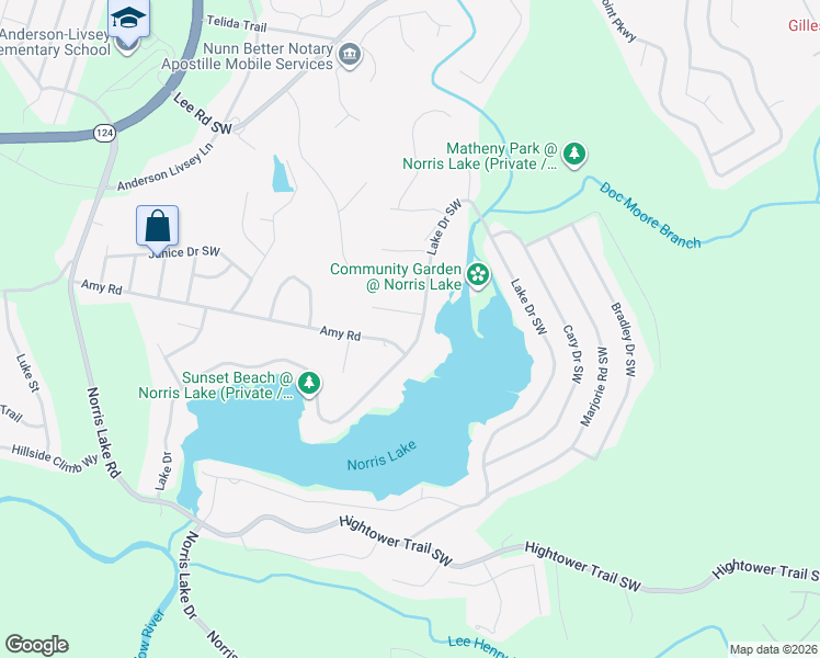 map of restaurants, bars, coffee shops, grocery stores, and more near 689 Lake Drive Southwest in Snellville
