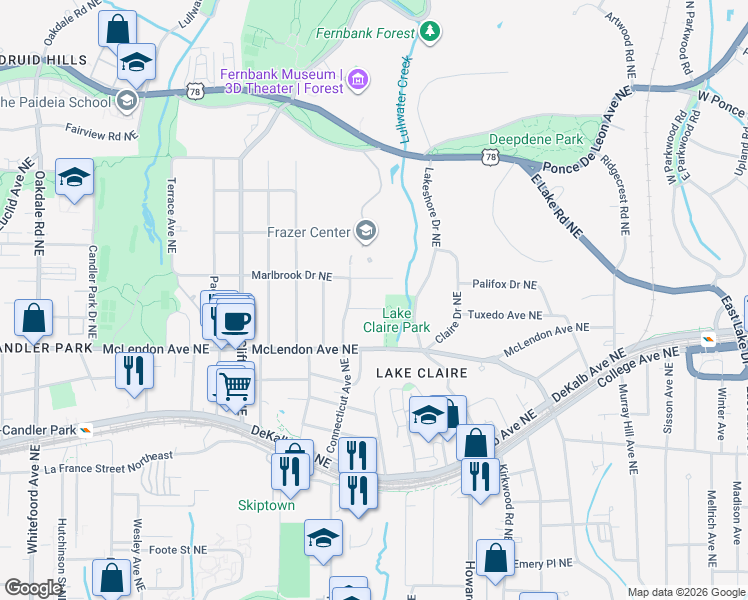 map of restaurants, bars, coffee shops, grocery stores, and more near 1842 Almeta Avenue Northeast in Atlanta