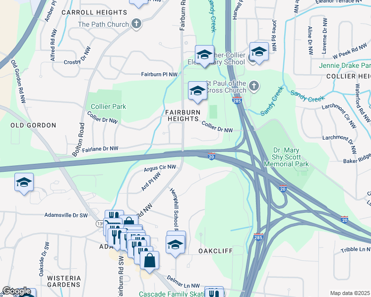 map of restaurants, bars, coffee shops, grocery stores, and more near in Atlanta
