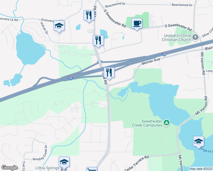 map of restaurants, bars, coffee shops, grocery stores, and more near in Lithia Springs