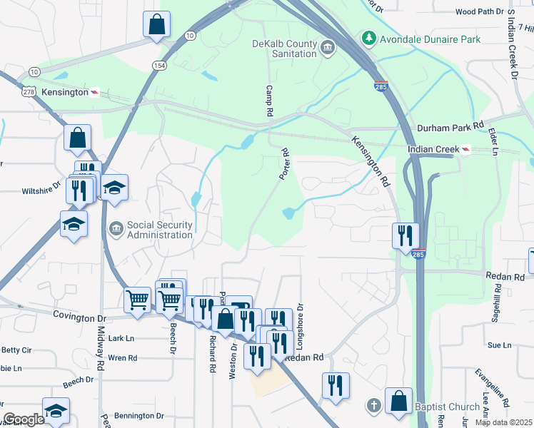 map of restaurants, bars, coffee shops, grocery stores, and more near 980 Porter Road in Decatur