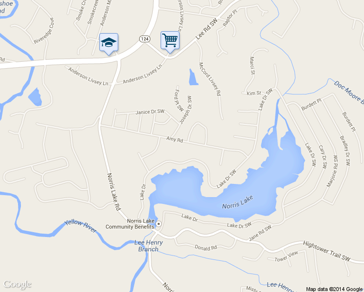 map of restaurants, bars, coffee shops, grocery stores, and more near 4505 Amy Road in Snellville