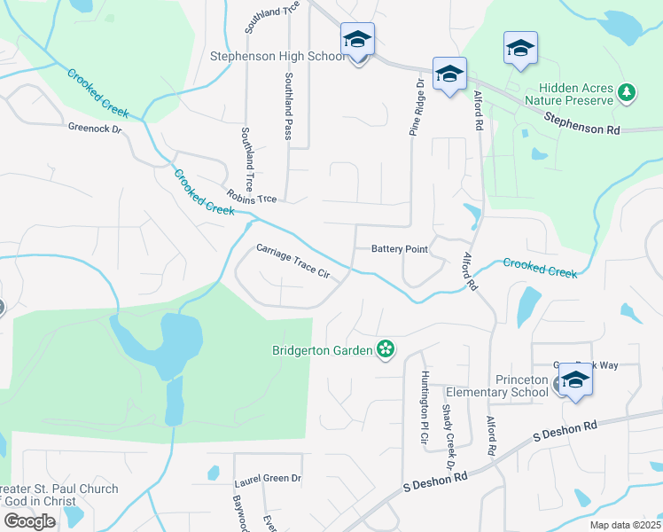 map of restaurants, bars, coffee shops, grocery stores, and more near 1282 Carriage Trace Circle in Stone Mountain