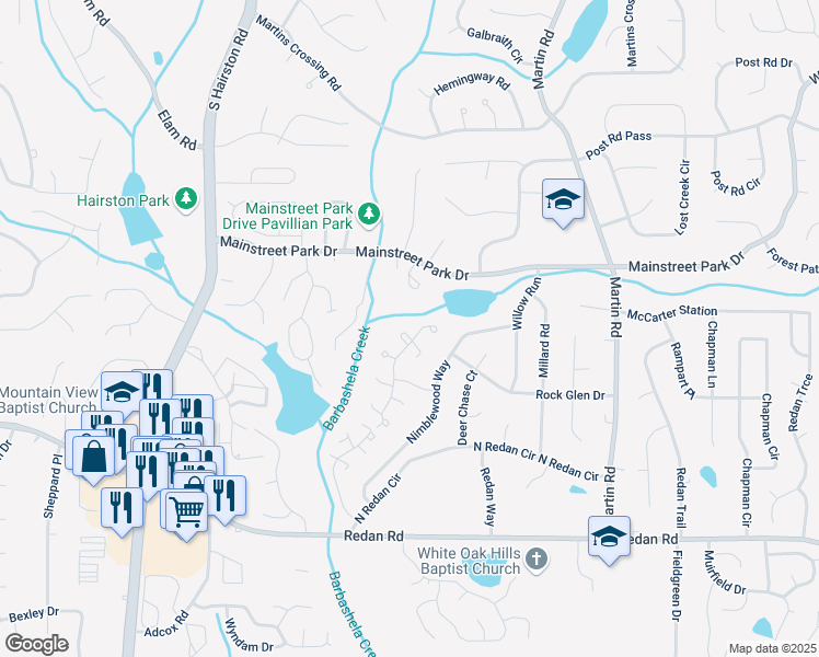 map of restaurants, bars, coffee shops, grocery stores, and more near 4916 Wind Cove Court in Stone Mountain