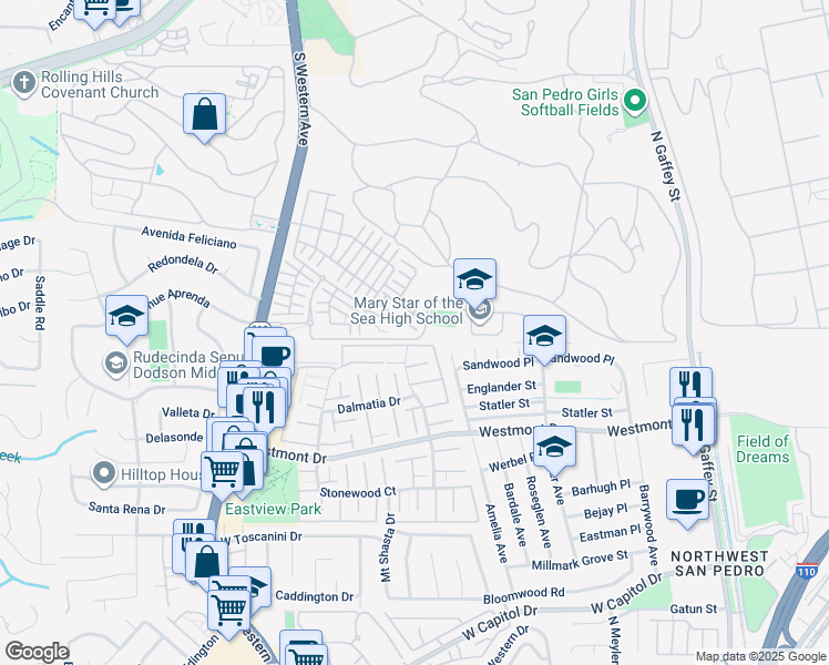 map of restaurants, bars, coffee shops, grocery stores, and more near 1414 Sea Lane in Los Angeles