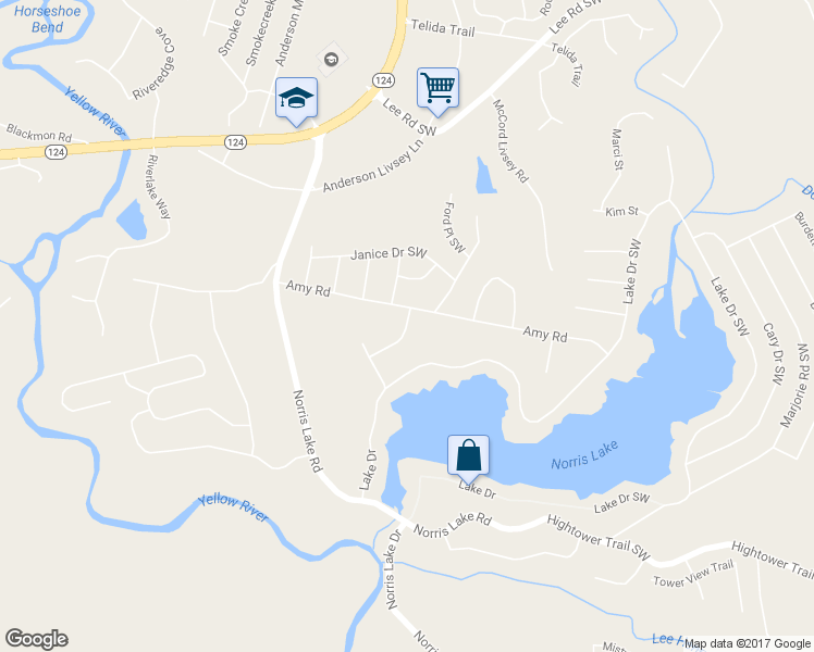 map of restaurants, bars, coffee shops, grocery stores, and more near 4388 Bowman Way Southwest in Snellville