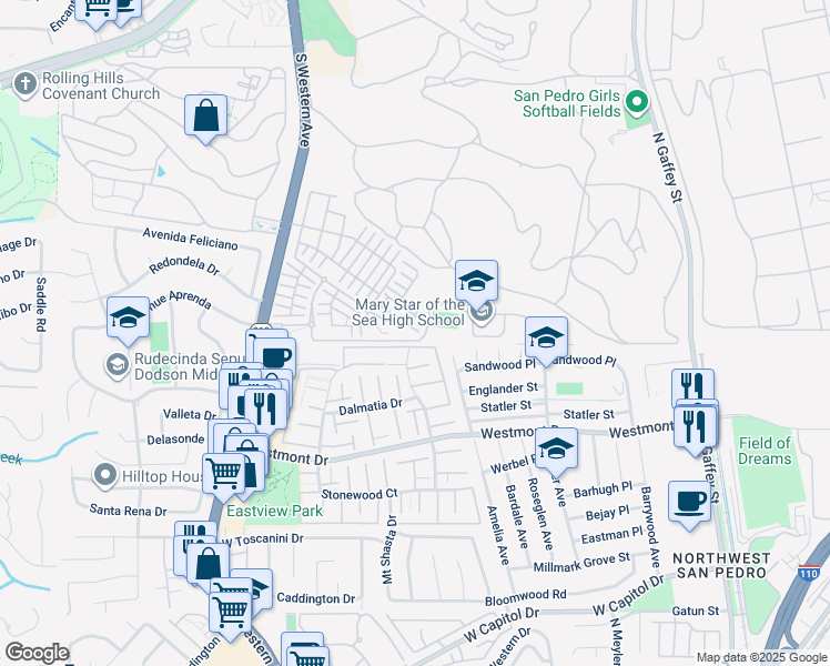 map of restaurants, bars, coffee shops, grocery stores, and more near 1414 Sea Lane in Los Angeles