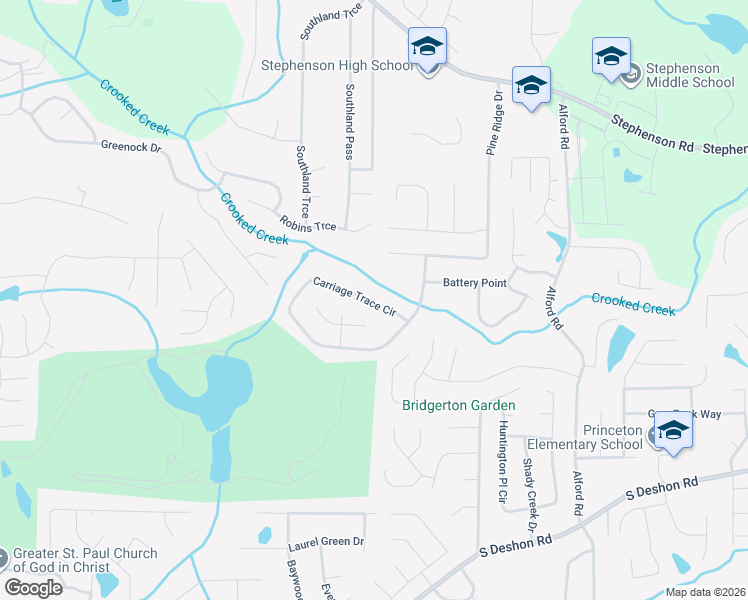 map of restaurants, bars, coffee shops, grocery stores, and more near 1251 Carriage Trace Circle in Stone Mountain