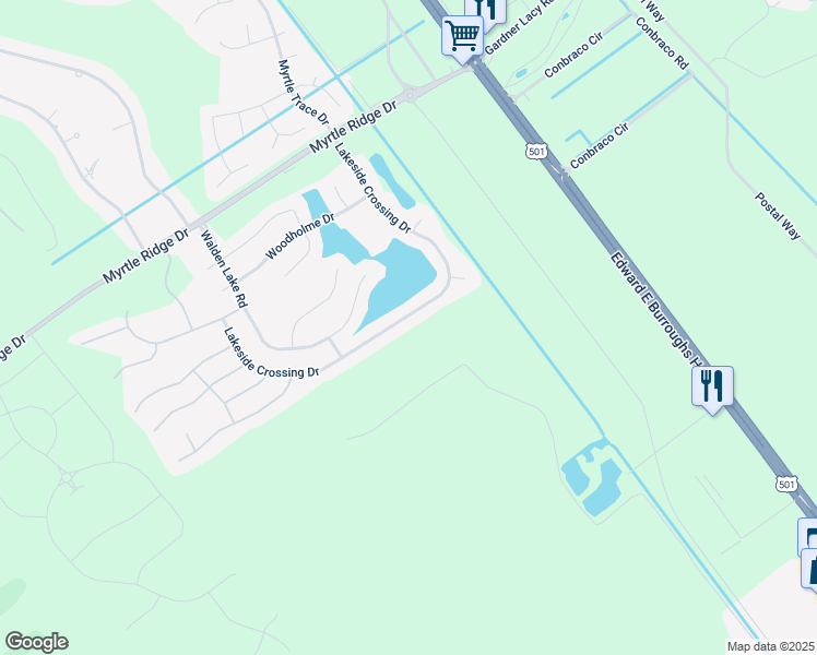 map of restaurants, bars, coffee shops, grocery stores, and more near 267 Lakeside Crossing Drive in Conway