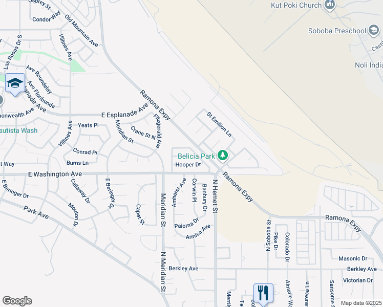 map of restaurants, bars, coffee shops, grocery stores, and more near 2021 Tudor Drive in San Jacinto