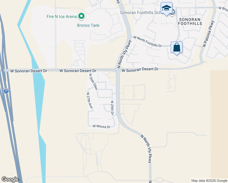 map of restaurants, bars, coffee shops, grocery stores, and more near 31107 North 25th Drive in Phoenix