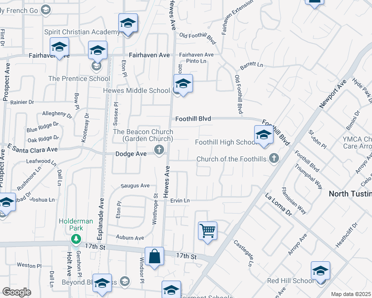 map of restaurants, bars, coffee shops, grocery stores, and more near 13451 Oak Lane in Santa Ana