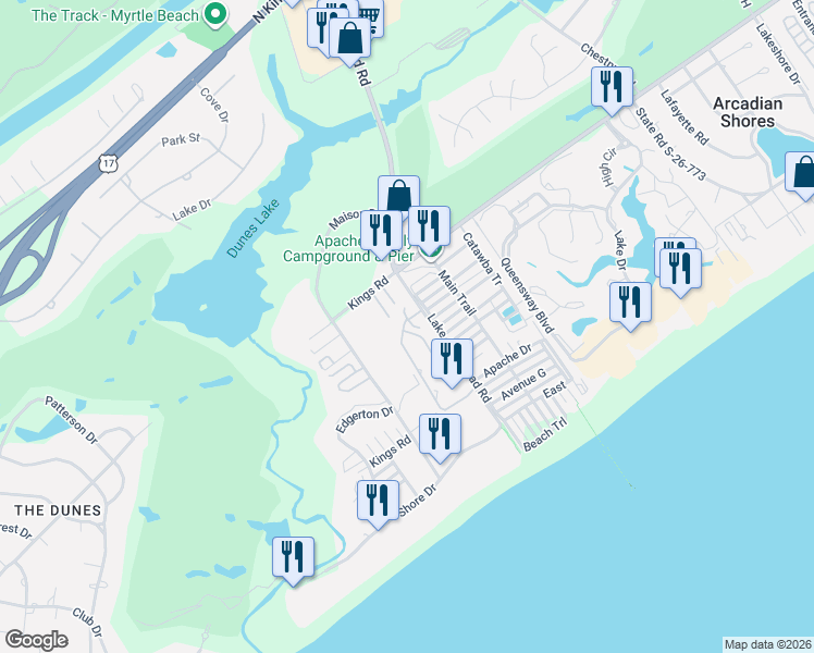 map of restaurants, bars, coffee shops, grocery stores, and more near 268 Arcadian Dunes in Myrtle Beach