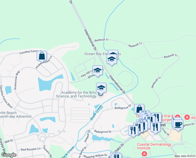 map of restaurants, bars, coffee shops, grocery stores, and more near 905 International Drive in Myrtle Beach