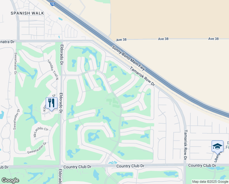 map of restaurants, bars, coffee shops, grocery stores, and more near 38771 Nasturtium Way in Palm Desert