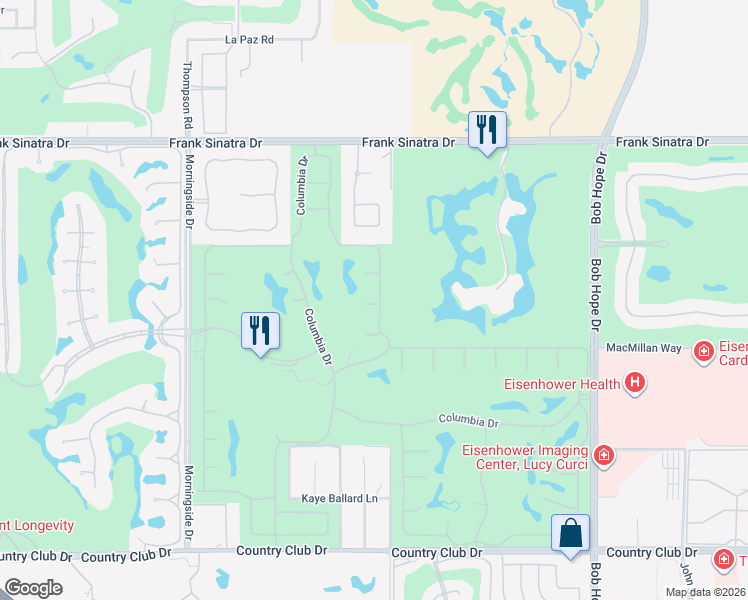 map of restaurants, bars, coffee shops, grocery stores, and more near 15 Dartmouth Drive in Rancho Mirage