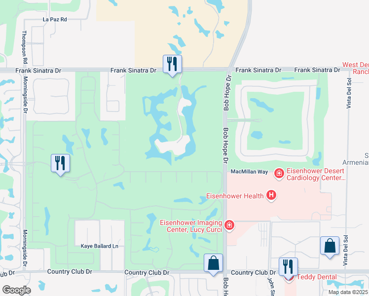 map of restaurants, bars, coffee shops, grocery stores, and more near 38900 Island Drive in Rancho Mirage