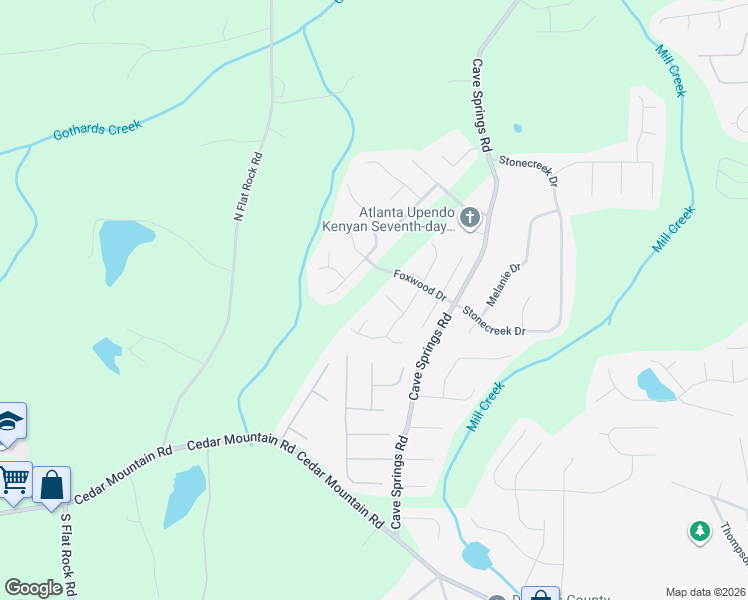 map of restaurants, bars, coffee shops, grocery stores, and more near 1121 Thackery Place in Douglasville