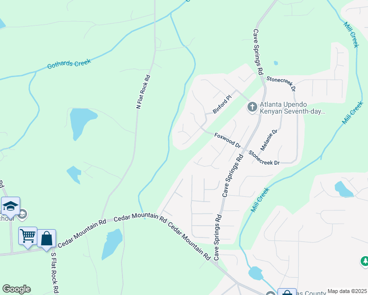map of restaurants, bars, coffee shops, grocery stores, and more near 1486 Waterton Trail in Douglasville