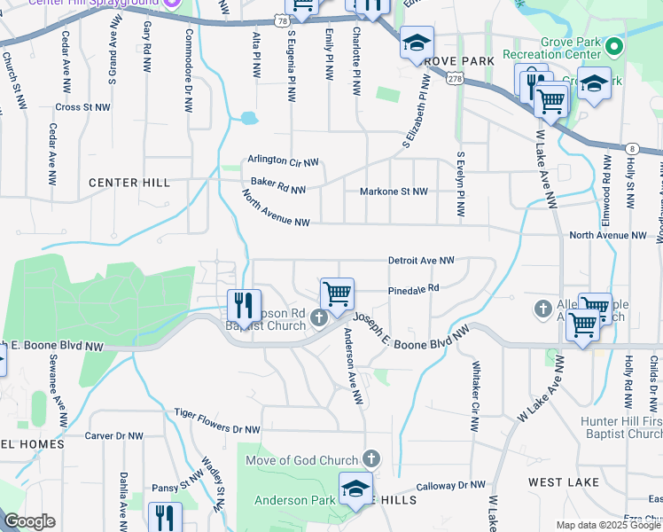 map of restaurants, bars, coffee shops, grocery stores, and more near 1994 Detroit Avenue Northwest in Atlanta