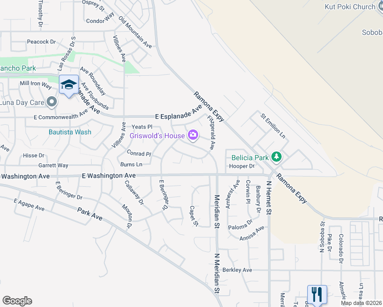 map of restaurants, bars, coffee shops, grocery stores, and more near 1781 Steinbeck Avenue in San Jacinto