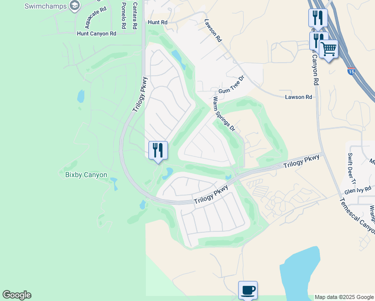 map of restaurants, bars, coffee shops, grocery stores, and more near 24306 Whitetail Drive in Corona