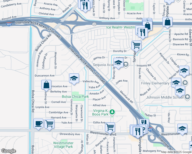 map of restaurants, bars, coffee shops, grocery stores, and more near 5562 Quincy Circle in Westminster