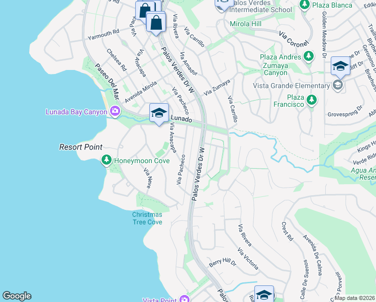 map of restaurants, bars, coffee shops, grocery stores, and more near 2816 Vía Pacheco in Palos Verdes Estates