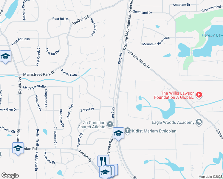 map of restaurants, bars, coffee shops, grocery stores, and more near 5438 Farmview Close in Stone Mountain