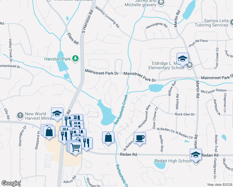 map of restaurants, bars, coffee shops, grocery stores, and more near 966 Lake Drive Terrace in Stone Mountain