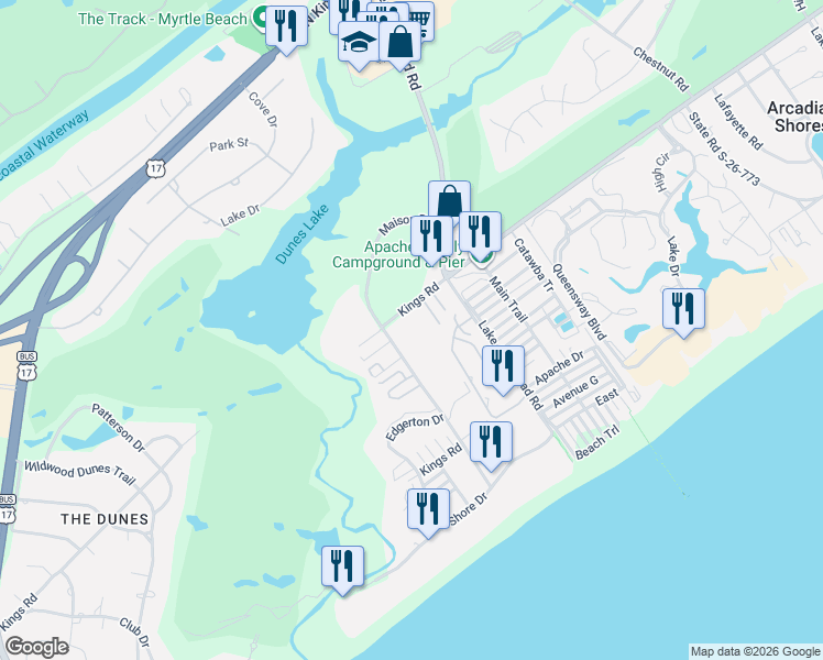 map of restaurants, bars, coffee shops, grocery stores, and more near 694 Wood Lee Drive in Myrtle Beach