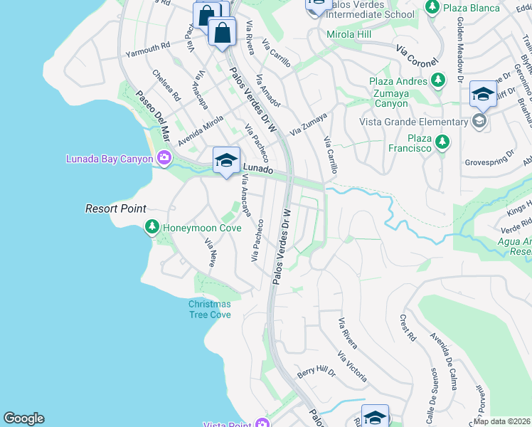 map of restaurants, bars, coffee shops, grocery stores, and more near 2816 Vía Pacheco in Palos Verdes Estates