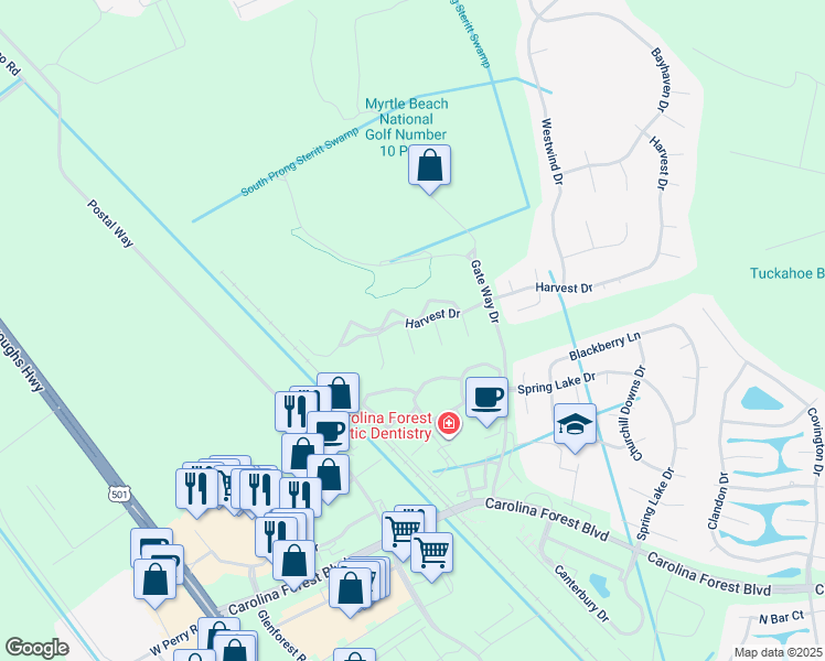 map of restaurants, bars, coffee shops, grocery stores, and more near 4925 Oak Pond Court in Conway