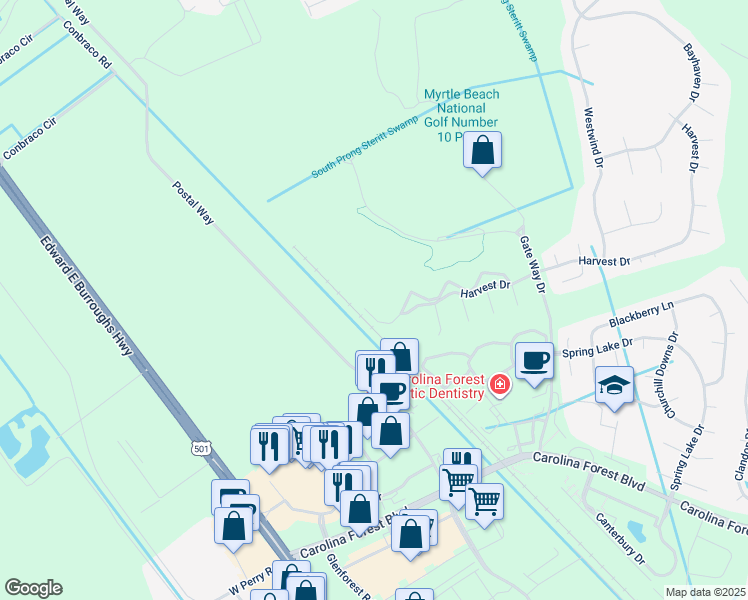 map of restaurants, bars, coffee shops, grocery stores, and more near 5080 Windsor Green Way in Myrtle Beach