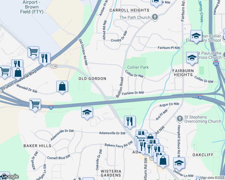 map of restaurants, bars, coffee shops, grocery stores, and more near in Atlanta